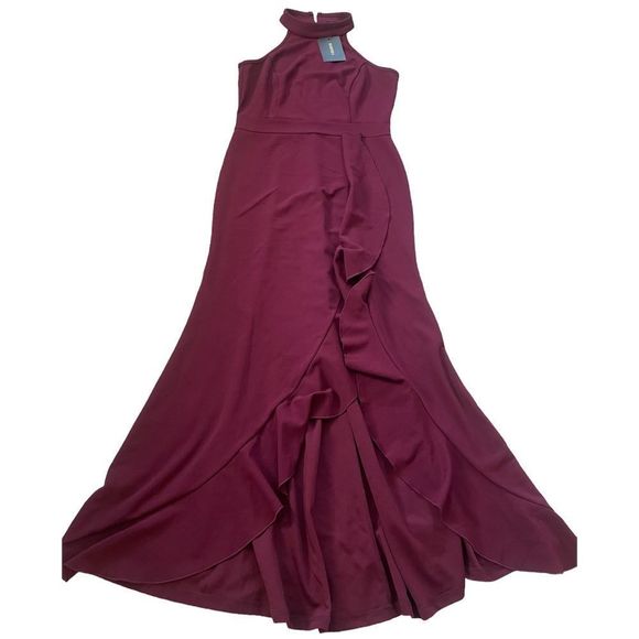 NWT Women Split Sleeveless Slim Fit Ruffle Long Dress Evening Dress - Picture 4 of 9